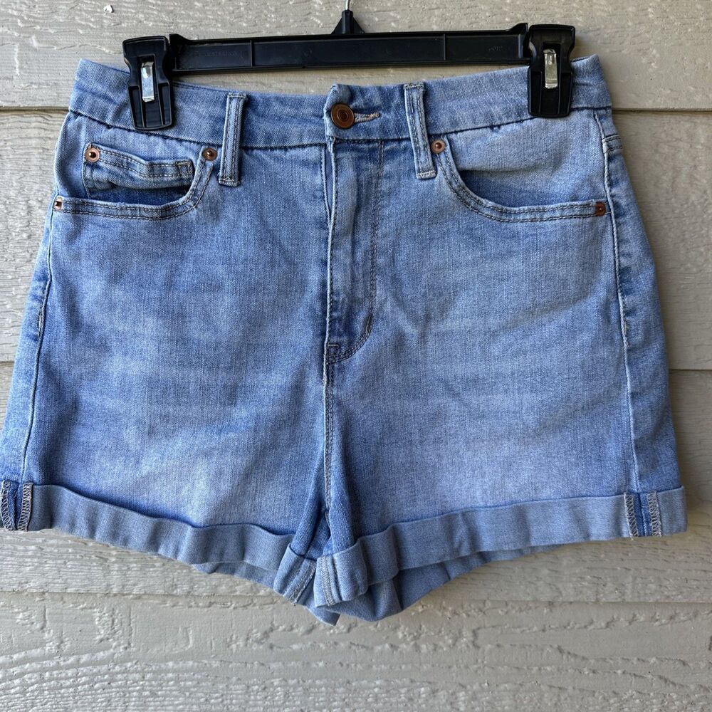 No Boundaries Women's 11 Light Blue Festival Cuffed High Rise Denim Jean Shorts